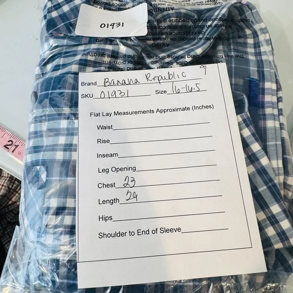 Banana Republic‎ Button Down Shirt Mens Size 16-16.5 Plaid Blue Casual Fall